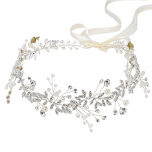 Boho-Chic-Haarreif mit zarten Strasssteinen und Perlen, Strass-Imitationsperlen aus einer Legierung, Hochzeitsaccessoire, flexibel gestaltbar und