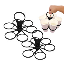 Pack of 2 Foldable Drink Carrier with Handle, Portable 6 Cup Holder for Delivery and Parties (Black)