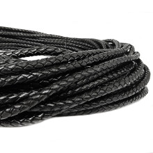Black Braided Leather Cord Round 5mm for Jewelry Making and Craft Projects, 2 Metres
