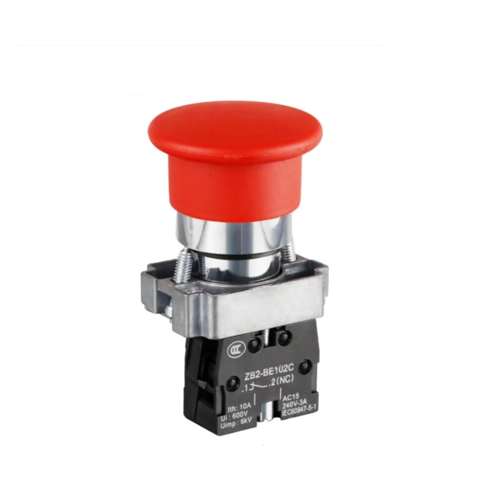 Industrial Mushroom Head Push Button Switch 1Nc Momentary Red For Control Panel 9339159834466