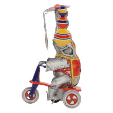 Decorazione vintage, pagliaccio batterista a carica manuale con ombrello a fiori rotante, giocattolo in latta da collezione per adulti, divertimento