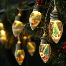 6.6FT Christmas Vintage Decor String Light - 10LED Snow Globe Bulbs String Lights with Tree & Snow & Cute Ornaments Christmas Indoor decorations