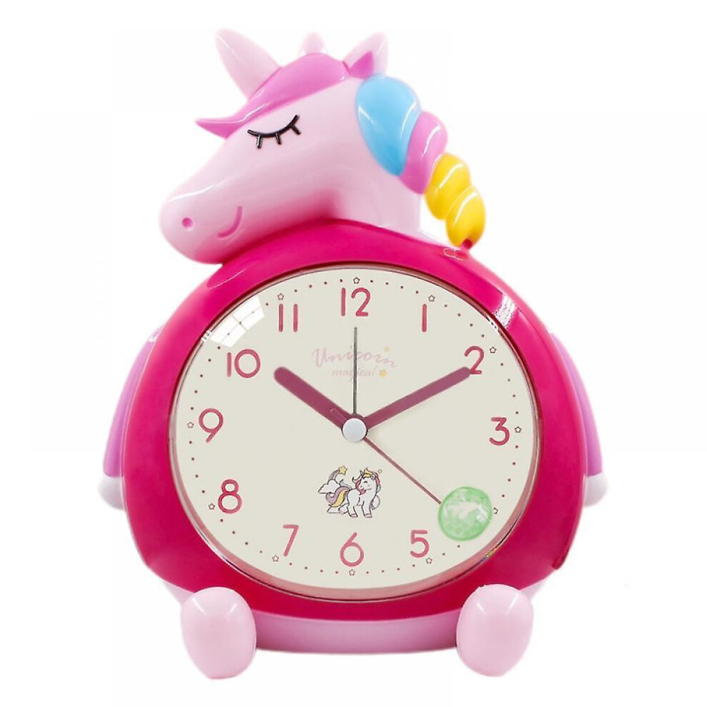 Unicorns Alarm Clock, Cartoon Alarm Clock Rainbow Unicorn Clock Night Student Children's Home Decoration Desktop Clock(Rose Red) Light/Red