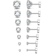 20G Hypoallergenic Flat Back Earrings for Women Men Silver 14K Gold Stainless