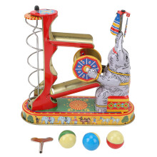 Elefante meccanico in latta con meccanismo a molla e gioco della pallina, modello vintage. Giocattolo retrò in latta resistente e durevole, ideale