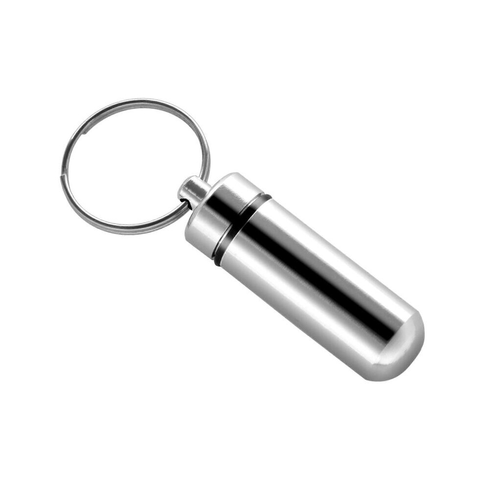Silver Pill Medicine Box Case Holder Container Capsule Bottle Keyring Keychain
