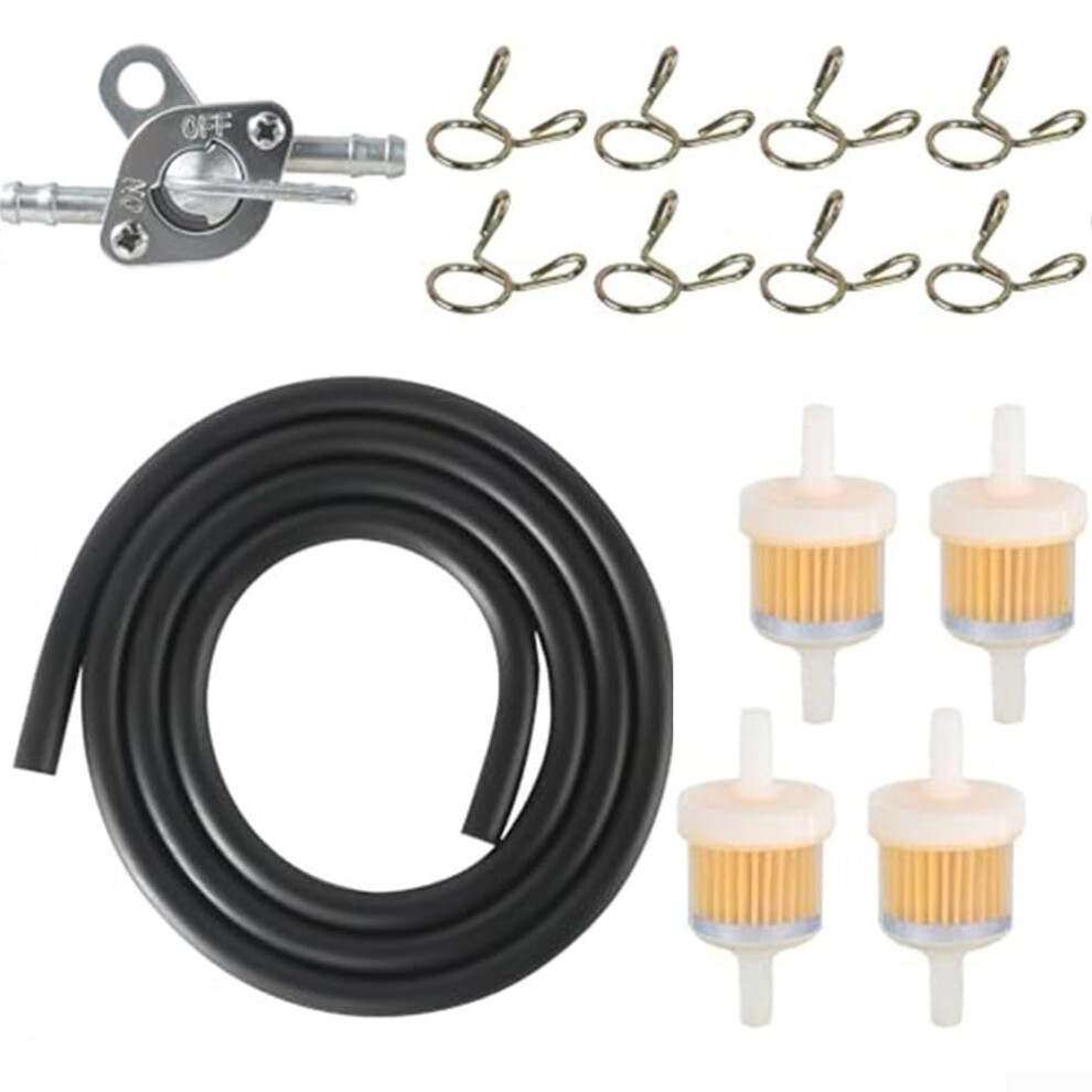 Inline Fuel Filter Kit With 6Mm Hose, Transparent Inspection, 4 Filters, 8 Clamps And Valve For Motorcycle And Car 9119770390189