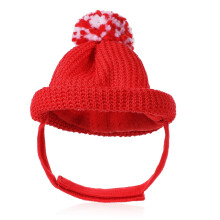 Christmas Hat Red Wool Knitted Santa Hat with Ear Holes Adjustable Sticker Closure compatible with Cats Dogs Puppies Kittens Winter Parties Photo