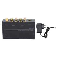 Mini-Phono-Vorverstärker, Metallgehäuse, ultrakompakte Größe, Verstärkungsregelung, Ein- und Ausgang, wandelt Phono-Signal in Line-Pegel-Signal