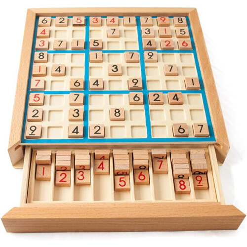 Ξύλινο επιτραπέζιο παιχνίδι παζλ Sudoku, πλακάκια διπλής όψης για δοκιμή και λάθος,