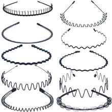 10 Pack Metal Hair Bands for Men Women Unisex Black Metal Headband Hair Hoop Spring Wavy Hairband Sports Outdoors Headbands Headwear Accessories
