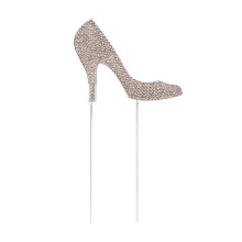 High Heel Cake Topper Glitter Alloy Rhinestone Birthday Party Food Decoration Supplies Gold 1Pack
