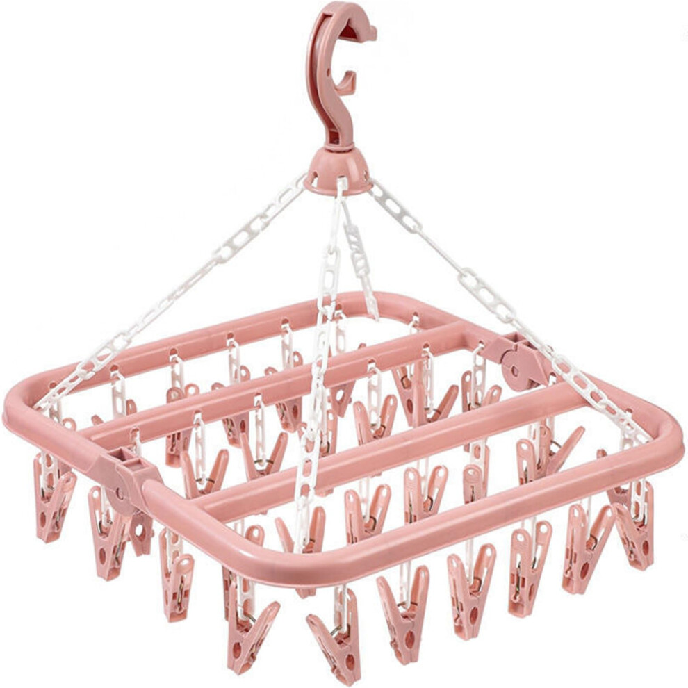 Foldable Clothes Drying Rack with 32 Windproof Clips for Socks, Underwear and Baby Clothes