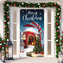 Décoration de porte « Joyeux Noël », matériau résistant, idéale pour la photographie en intérieur et en extérieur, avec un style classique.
