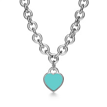 (Silver heart-shaped big heart blue necklace) New heart-shaped brand TO clasp necklaces in various styles