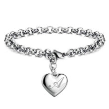 (Letter O) Fashionable floral 26-letter English letter-plated 925 silver heart-shaped girls' bracelet