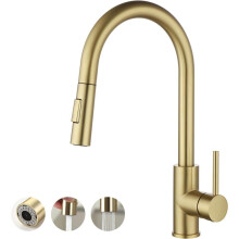 Gold Kitchen Faucet with Removable Sprayer Brass and Stainless Steel with Ceramic Cartridge for Kitchen Sink Brushed
