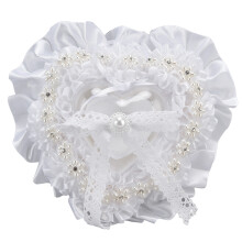 Bosca Fáinne Cruth Croí le haghaidh Searmanas Bainise, Piliúr Iompróra Fáinne Bainise Bláthanna Satin Galánta le Rhinestones Glamourous,
