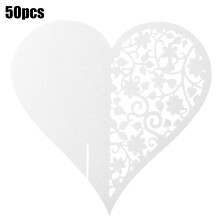 Wine Glass Table Decoration, Elegant Graphics & Fold Designs, Unique Effects, Hollow Design Heart Shape Wedding Party Name Place Cards, 50Pcs Whit