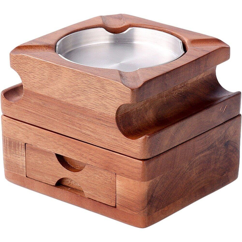 Wooden Cigar Ashtray with Whiskey Tray 2Layer Design and Drawer for Living Room Smoking-image-OPC-PNNTYGZ-NEW