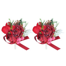 Bottoniere in tessuto di seta fatte a mano, decorazioni floreali multiuso per eventi, elegante set di corsage da polso, braccialetti regolabili per