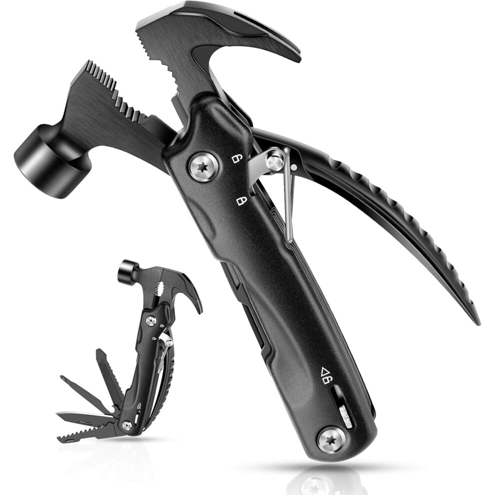 Durable Stainless Steel Multitool, 13-In-1 Portable Edc Gear For Men, Compact Hammer And Utility Tool, Includes Nylon Sheath, Perfect For Camping, Hik 9404207975856