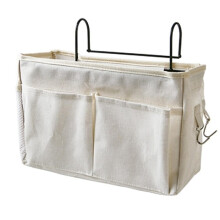 Bedside Hanging Storage Organizer Bag with Pockets for Books Phones and Dorm Essentials White