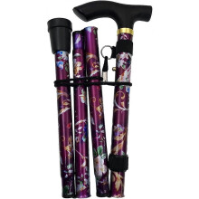 Purple Flower Folding Walking Cane Height Adjustable Collapsible Walking Cane with Hand Strap and Rubber Ferrule for Home and Travel