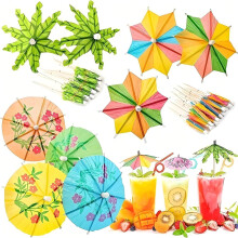 60pcs Recyclable Paper Cocktail Parasols Mixed Colours for Drinks, Cupcakes and Party Decor