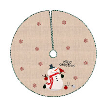 Jupe de sapin de Noël en toile de jute, motif bonhomme de neige mignon, 108 cm de diamètre, style rustique vintage.