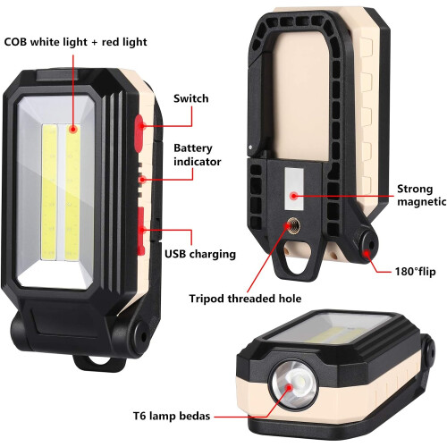 Ισχυρό φως εργασίας COB LED, λάμπα επιθεώρησης με μαγνητική βάση, αποτελεσματική 2