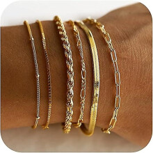 Gold Bracelets for Women Waterproof, 14K Real Gold Jewelry Sets for Women Girls