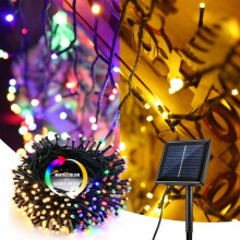 Romantische Solar-Lichterkette, 33 m (108 Fuß), 300 LEDs, Farbwechsel, wasserdicht, für Garten, Terrasse, Balkon, Weihnachten und Hochzeiten