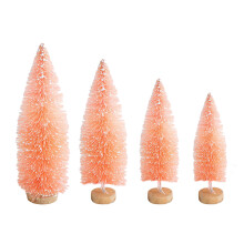 Festive Mini Pine Trees, Portable and Stable Frosted Sisal Xmas Trees for DIY Craft Decor, Realistic Appearance Christmas Village Decor (In Pink, Incl