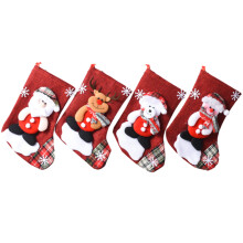 Genanvendelige julestrømper, klassisk stil af jute, fnug, ikke-vævet, håndlavet, stor topåbning, rummelig indvendig, perfekt til jul.