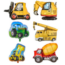 Set de 6 baloane cu heliu pentru excavator, imprimeu de șantier, baloane folie cu buldozer de camion, baloane în formă de mașină, decorațiuni
