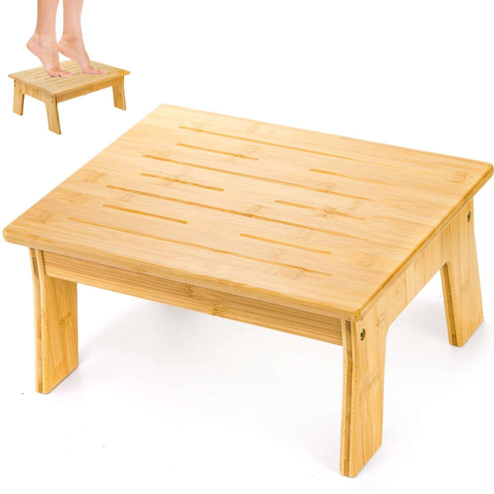 Bedside Step Stool With Non Slip Surface, 300 Lbs Capacity Wooden Bamboo Bed Stool For Adults 9119770393197
