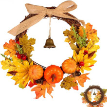 Thanksgiving-krans med ahornblade, realistisk guirlande til indendørs og udendørs dekoration, pryder hoveddøre med holdbar vinstokbase.