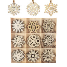 Décoration de Noël rustique : rondelles de bois ajourées en forme de flocons de neige, plateau de rangement, 27 pièces