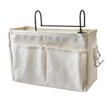 Bedside Hanging Storage Organizer Bag for Books and Essentials Fits Beds and Bunk Beds White