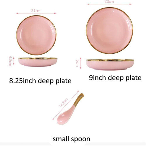 Ceramic Dinnerware Set Pink Plates and Bowls Elegant Modern Tableware for Kitchen and Dining 2
