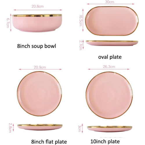 Ceramic Dinnerware Set Pink Plates and Bowls Elegant Modern Tableware for Kitchen and Dining 1