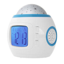 Vekkerklokke inspirert av magiske fingerlys, LED-stjerneprojeksjon med doble alarmer og snooze-knapp, temperaturvisning og akkordmusikk, naturlige