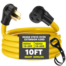 50 Amp Extension Cord 10ft NEMA 1050P to 1050R Heavy Duty Outdoor Waterproof Bright Yellow