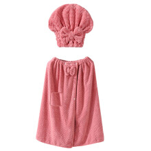 Modern Elegant Bath Wrap Skirt and Hair Drying-Pink 80 160cm