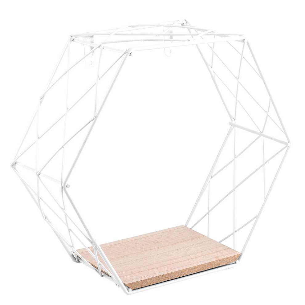 Wall Mount Floating Shelves Nordic Grid Design Iron And Wood Decorative Shelves For Studio Spaces Hexagonal Shelves With Rope Installation Sturdy And 9554910963401