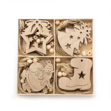 Ornements de Noël en bois, bricolages pour enfants en bois naturel pour décorations à suspendre, breloques rustiques exquises en toile de jute