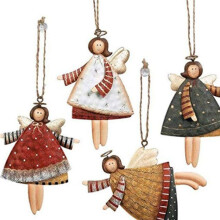 Décoration de sapin en bois, pendentif poupée ange exquis, anges dansants peints à la main pour les fêtes de fin d'année, ambiance festive (4