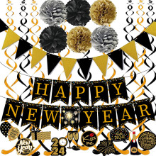 Décorations élégantes pour le réveillon du Nouvel An, bannière « Bonne année » avec guirlande à spirales de longueur ajustable, pour les