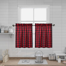 Buffalo Check Plaid Curtains, Country Style Premium Quality Privacy Control for Living Room Windows, 28" X 24", Set Of 2, Black And Red